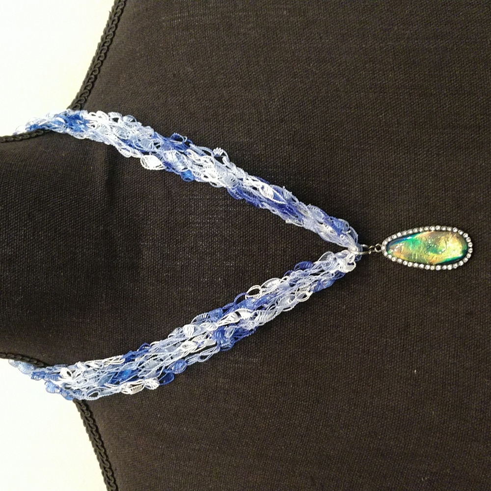 Homemade Necklace Adjustable Length and Green Oval Pendant